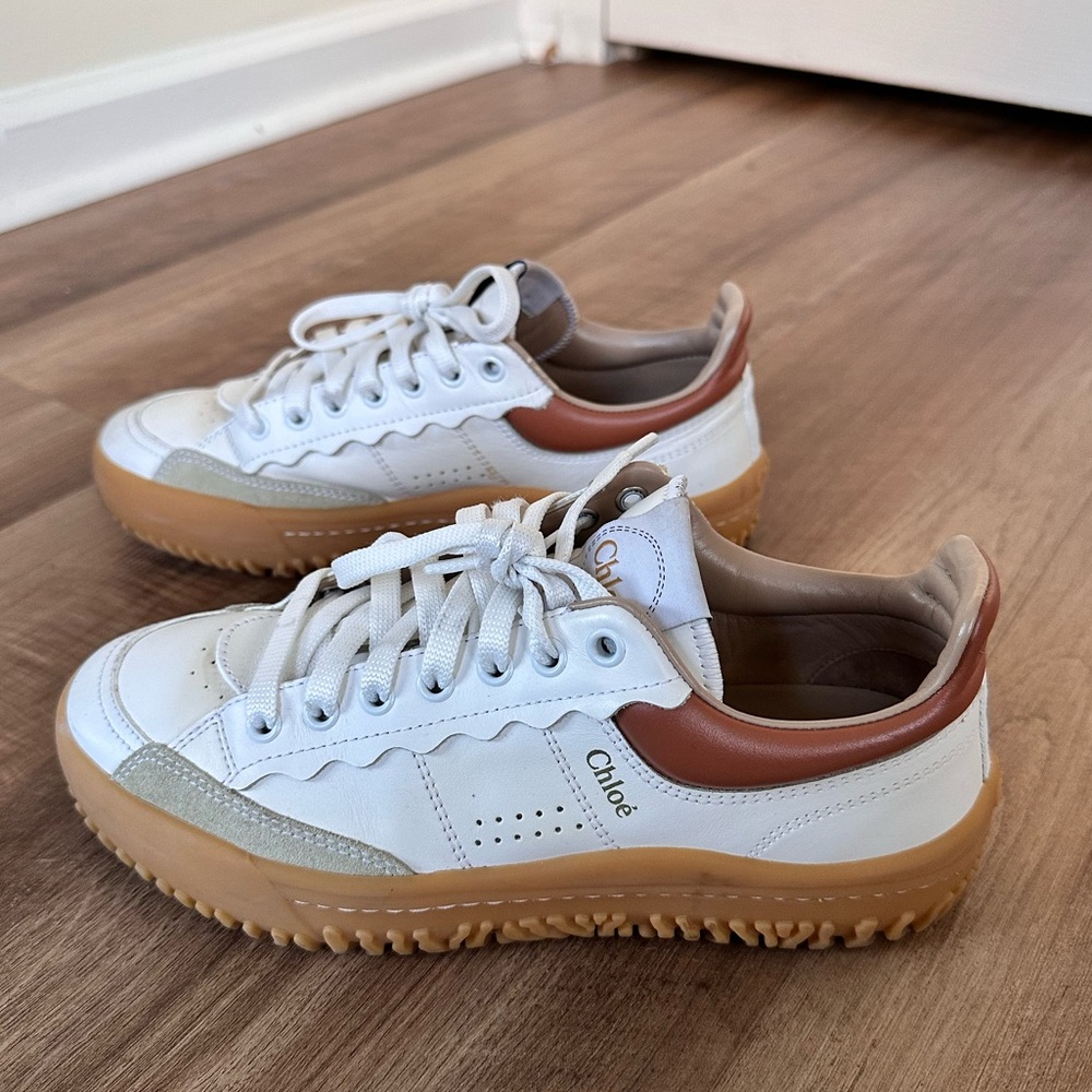 Chloé Franckie White and Tan Sneakers